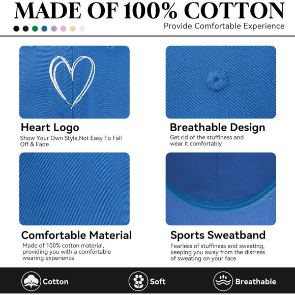 Women's White Heart Adjustable Cute Cotton Ball For Golf Tennis Baseball Cap - Picture 5 of 7